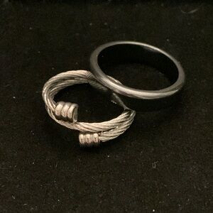 ♥️ Sale 3for$15! 2 Rings Hematite Style Ring size 10 St Steel Wrap size 7-10